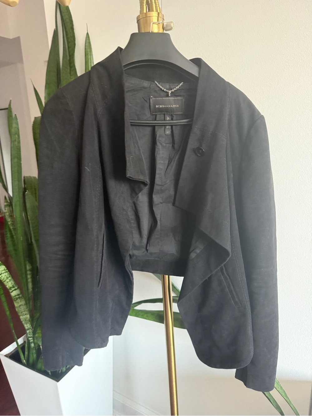BCBGMAXAZRIA Black Draped Faux Suede Jacket